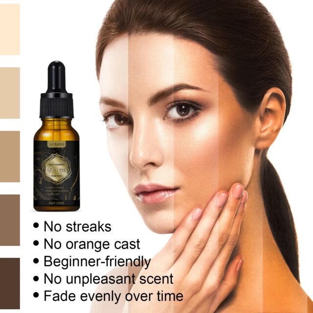 Jaysuing Sunless Natural Emollient Healthy Skin Self Tanner Water Serum for Face Body Skin Care Tanning Serum Self Tanning Drops - Image 3