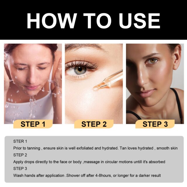 Jaysuing Sunless Natural Emollient Healthy Skin Self Tanner Water Serum for Face Body Skin Care Tanning Serum Self Tanning Drops - Image 4
