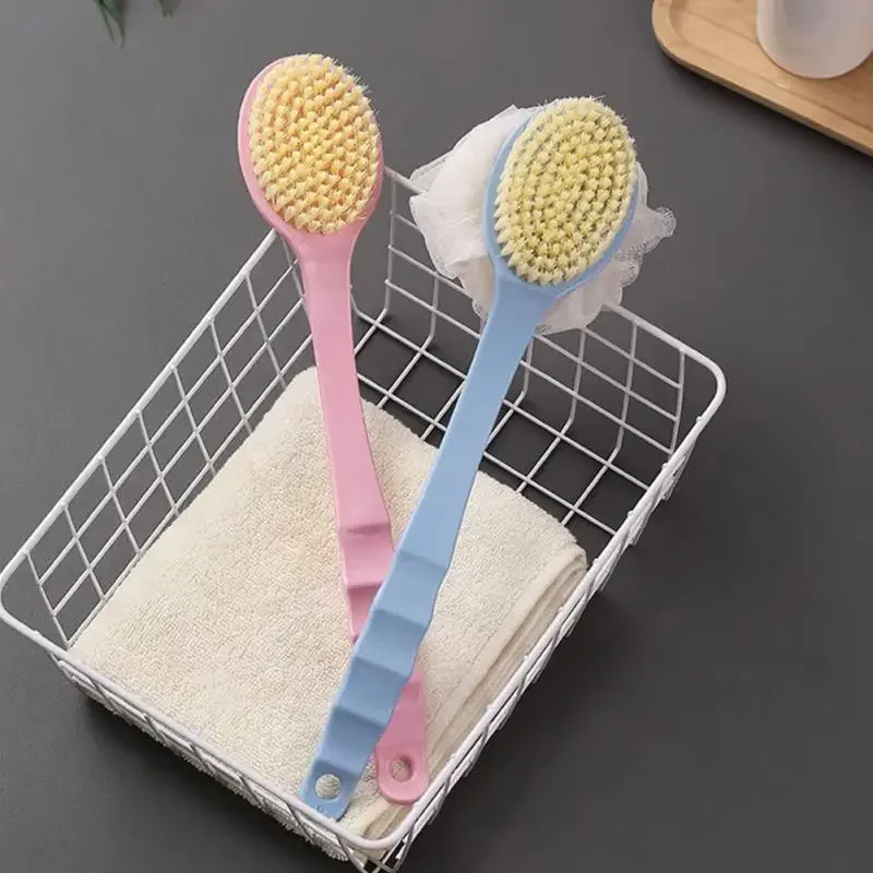 Rubber Bath Brush Long Handle Soft Hair Bath Brush Back Rubbing Body Scrubbing Exfoliating Massage Skin Care Tools