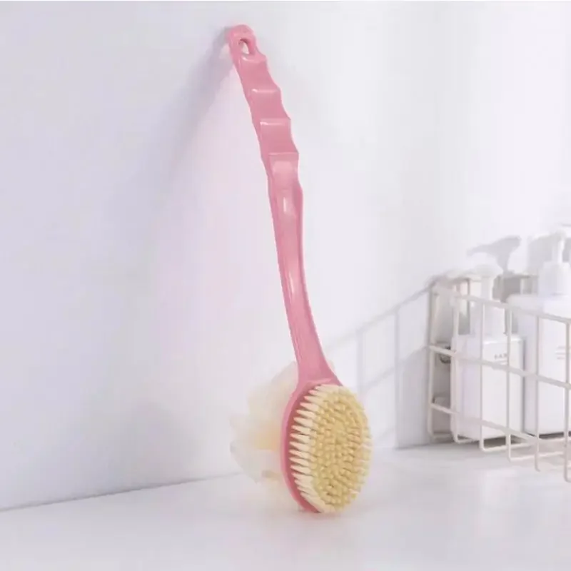 Rubber Bath Brush Long Handle Soft Hair Bath Brush Back Rubbing Body Scrubbing Exfoliating Massage Skin Care Tools