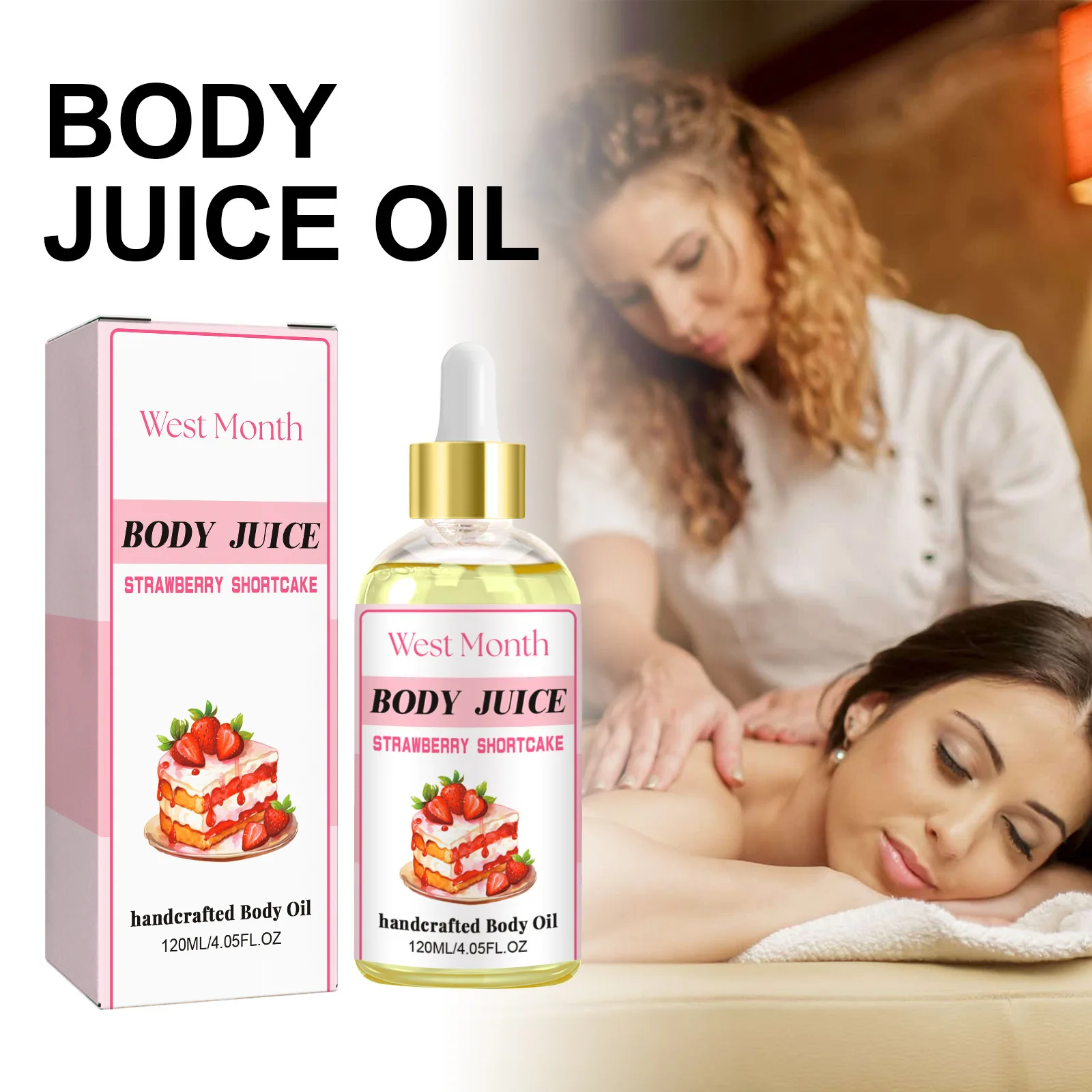 West&Month 120ml Body Juice Massage Oil Strawberry Serum Body Drops Oil Moisturize Body Smooth Aromatherapy Glow Relieve Dry