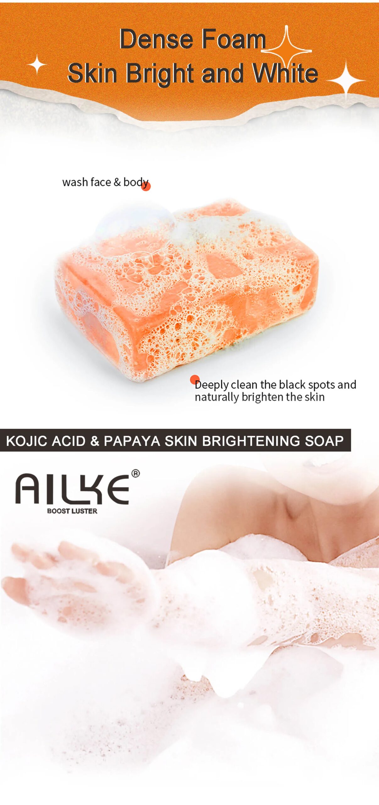 AILKE Skin Whitening Handmade Soap -Organic Papaya Soap For Black Spots, Clean Stains, Improves Dull Skin, Face & Body & Hands