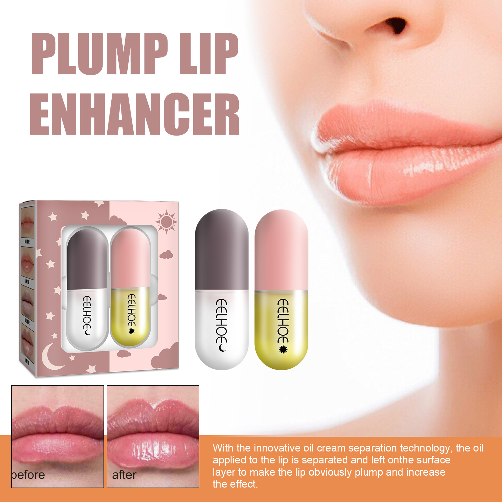 EELHOE Day and Night Lip Moisturizing Capsules Moisturize and Increase Lip Elasticity, Plump Lips, and Plump Lips