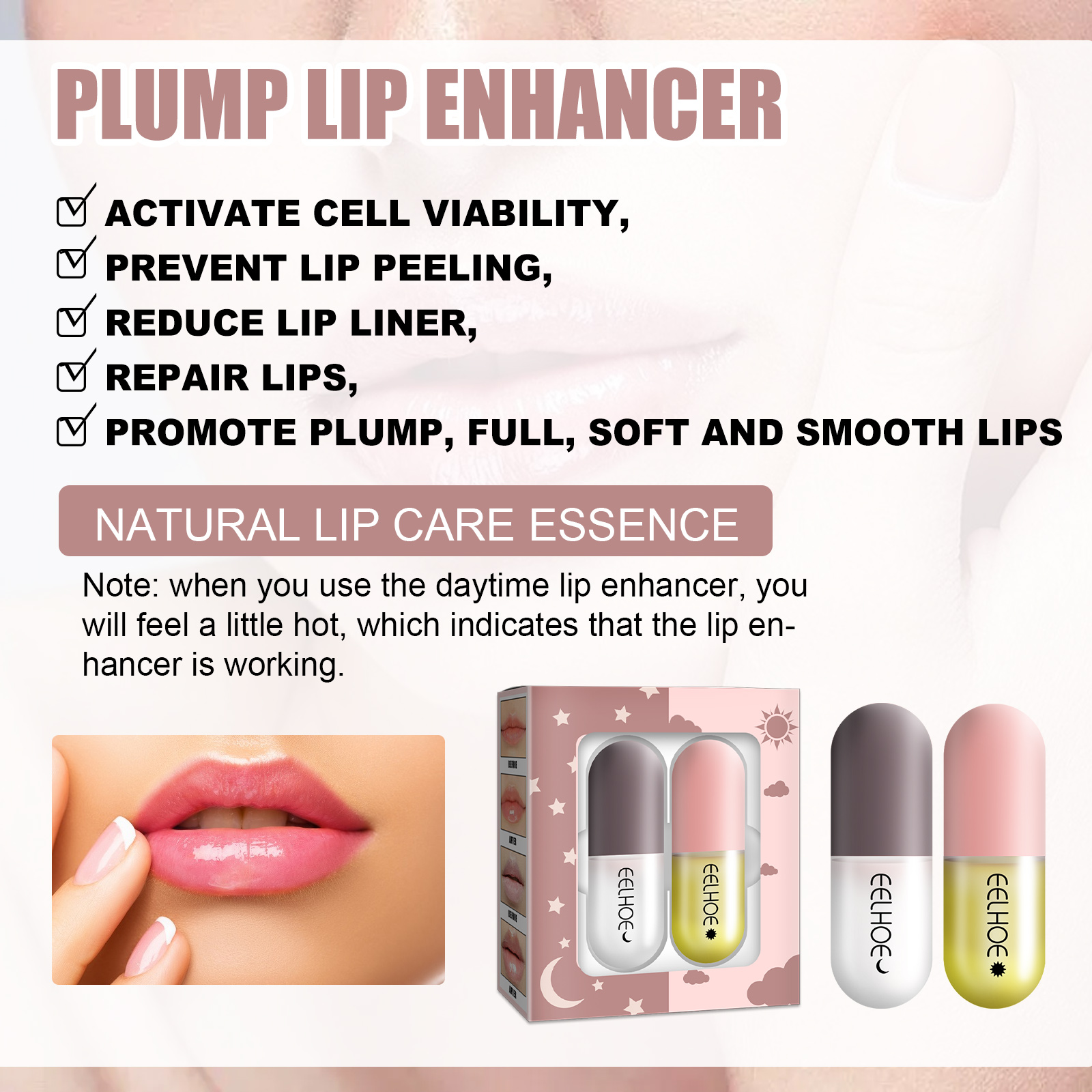 EELHOE Day and Night Lip Moisturizing Capsules Moisturize and Increase Lip Elasticity, Plump Lips, and Plump Lips