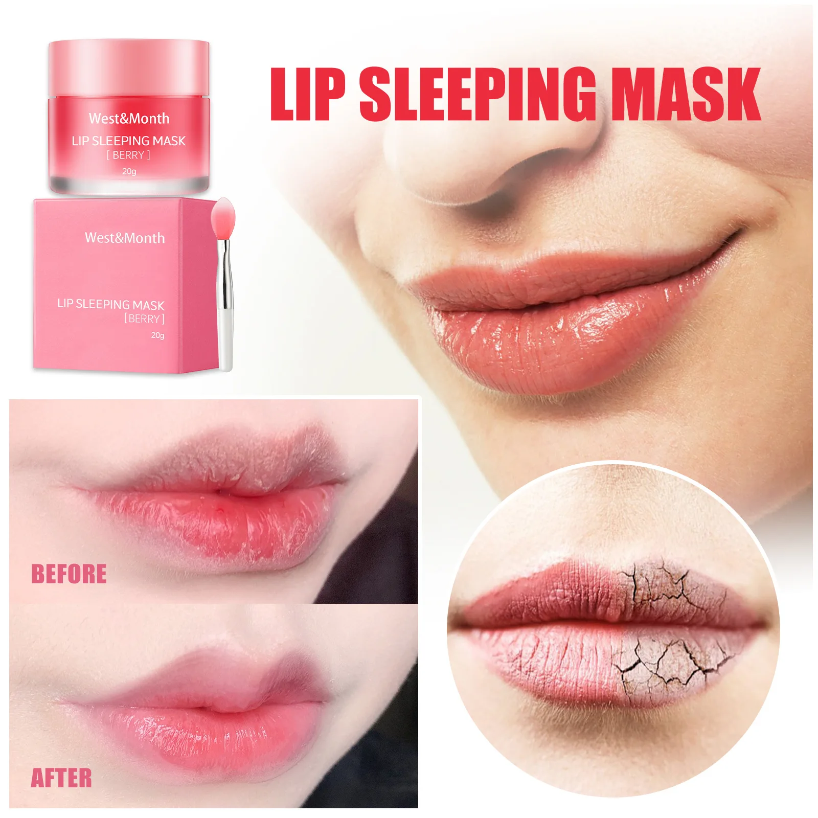 West&Month 20g Moisturizing Lip Sleeping Mask Night Sleep Maintenance Nourish Fade Lip Lines Remove Dead Skin Repairing Lip Balm