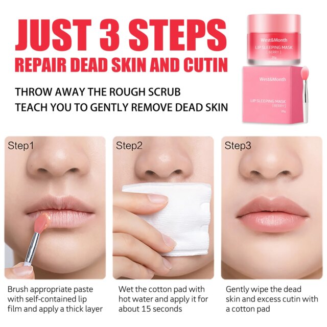 West&Month 20g Moisturizing Lip Sleeping Mask Night Sleep Maintenance Nourish Fade Lip Lines Remove Dead Skin Repairing Lip Balm - Image 4