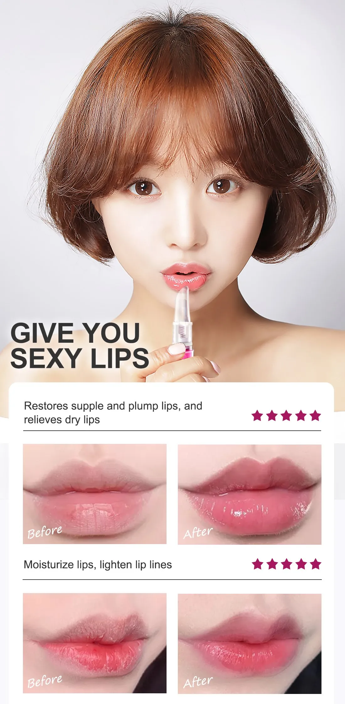 5pcs Sakura Lip Essence Anti-Dry Crack Exfoliating Repair Reduce Lip Fine Lines Essence Moisturizing Beauty Lip Care