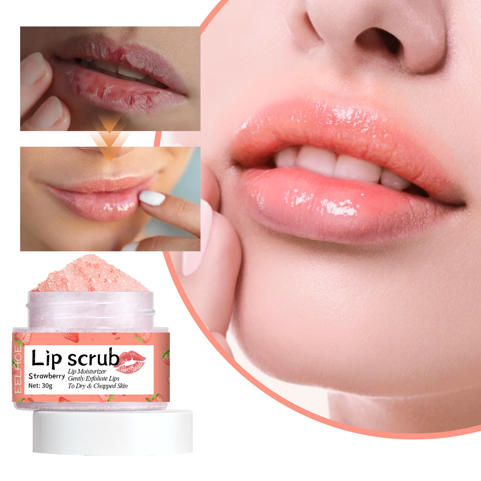 3pcs Strawberry Lip Scrub Exfoliating Cream Exfoliates Dead Skin Fades Lip Lines Anti-Dryness Moisturizing Lip Care Products