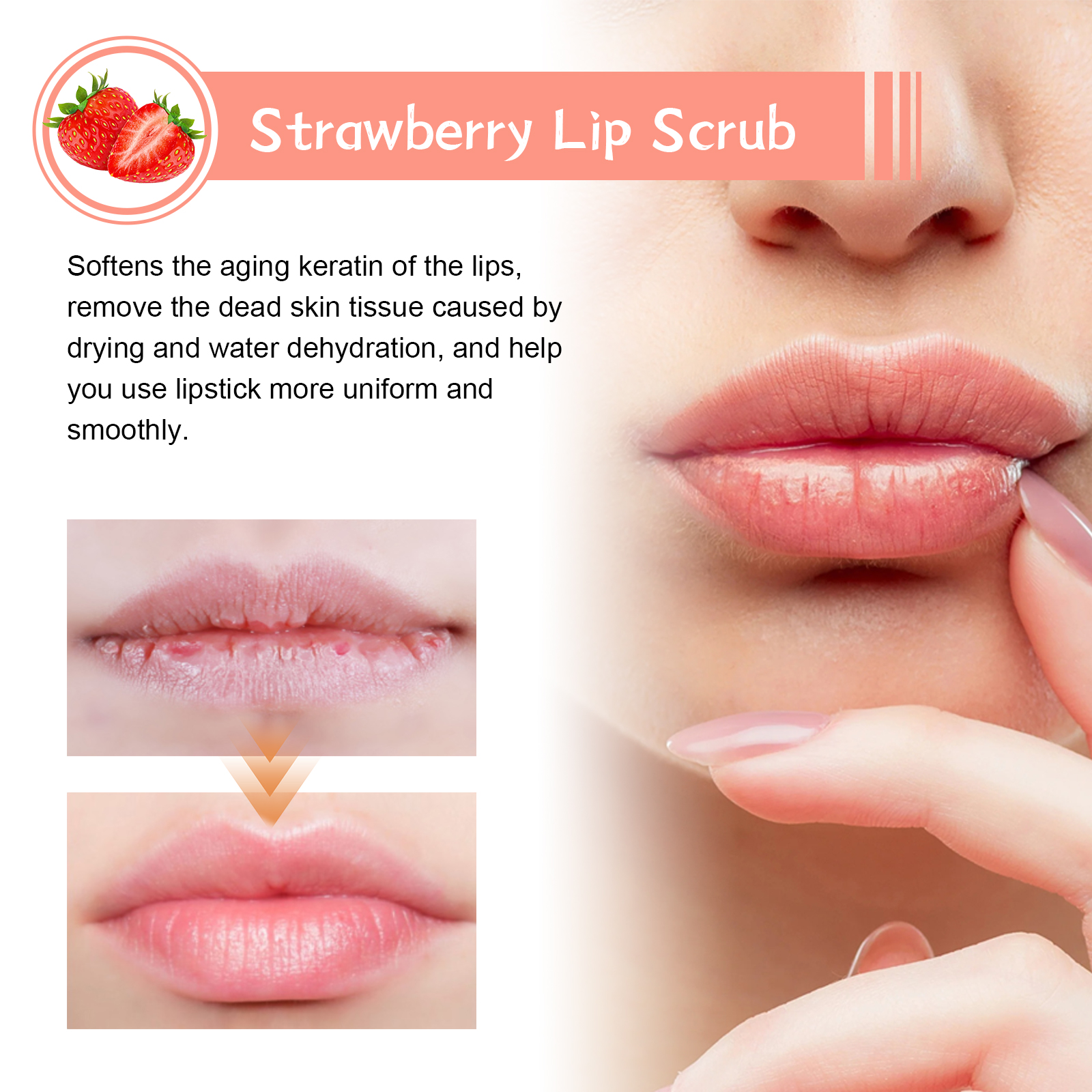 3pcs Strawberry Lip Scrub Exfoliating Cream Exfoliates Dead Skin Fades Lip Lines Anti-Dryness Moisturizing Lip Care Products