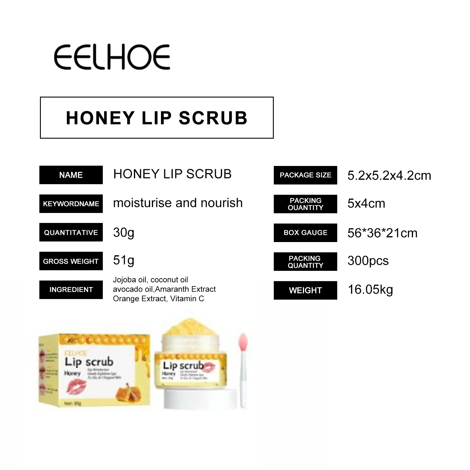 Eelhoe Honey Flavored Lip Scrub Softers Exfoliation Removes Dead Skin Moisturizes Lips And Prevents Dryness And Cracking