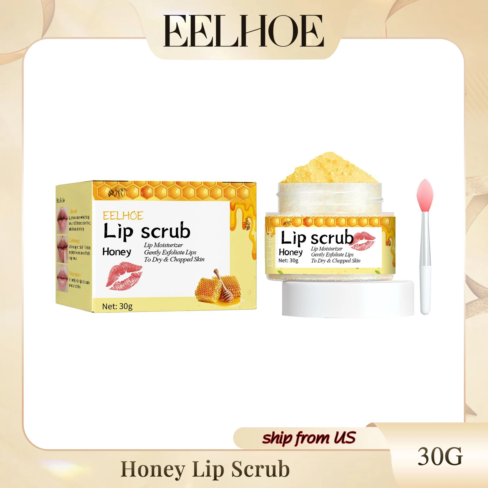 Eelhoe Honey Flavored Lip Scrub Softers Exfoliation Removes Dead Skin Moisturizes Lips And Prevents Dryness And Cracking