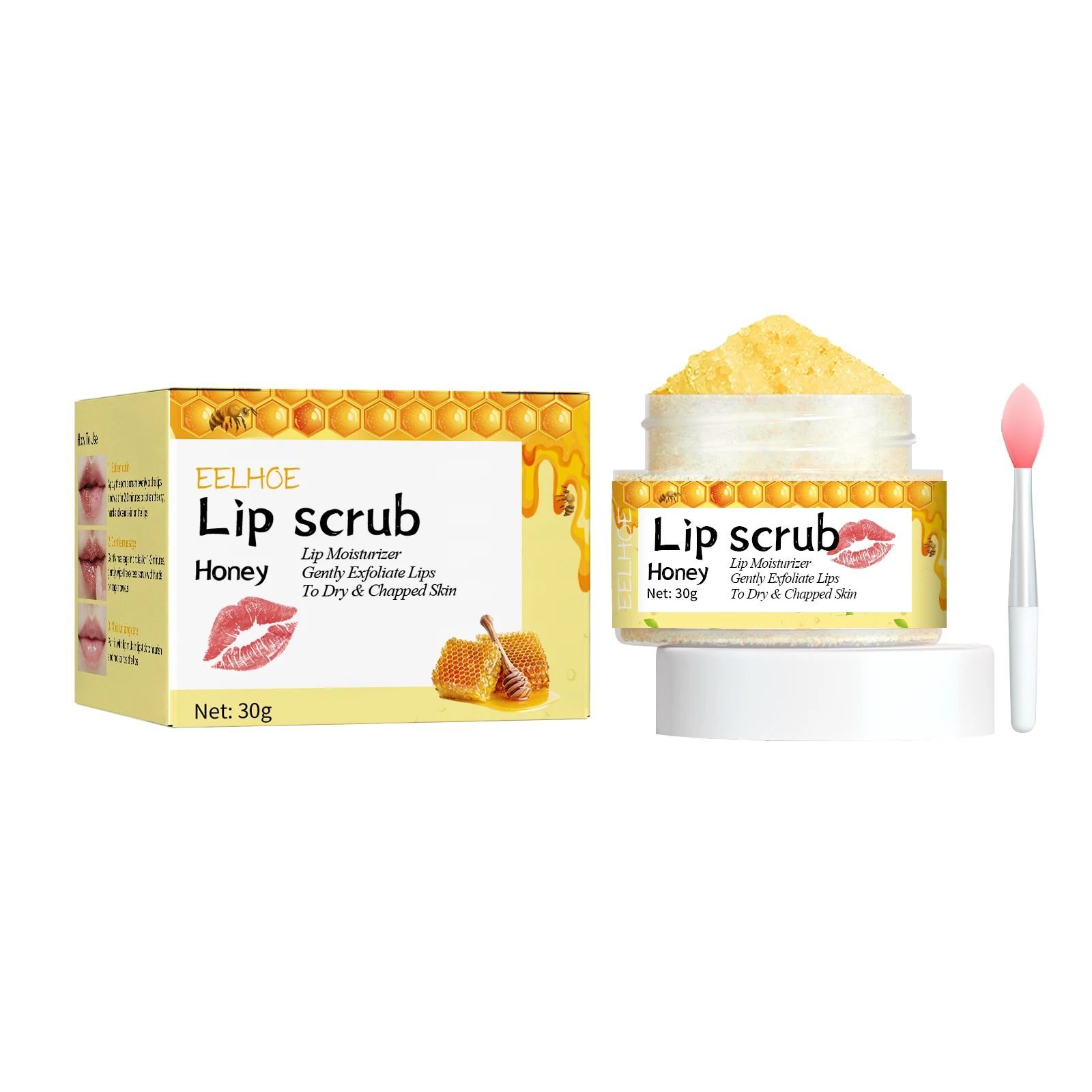 Eelhoe Honey Flavored Lip Scrub Softers Exfoliation Removes Dead Skin Moisturizes Lips And Prevents Dryness And Cracking