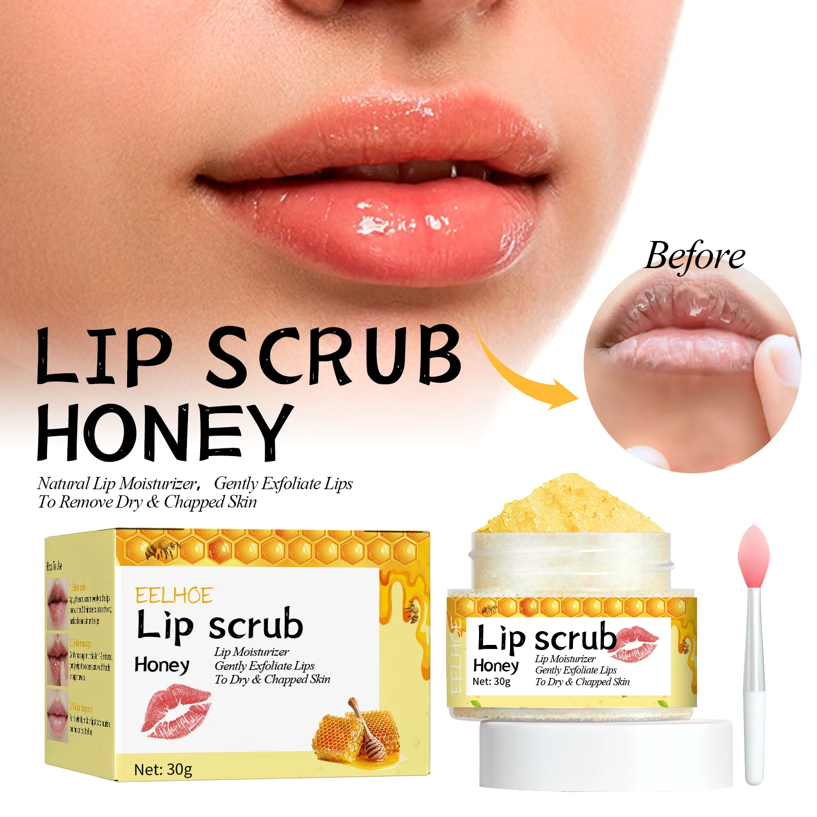 Eelhoe Honey Flavored Lip Scrub Softers Exfoliation Removes Dead Skin Moisturizes Lips And Prevents Dryness And Cracking