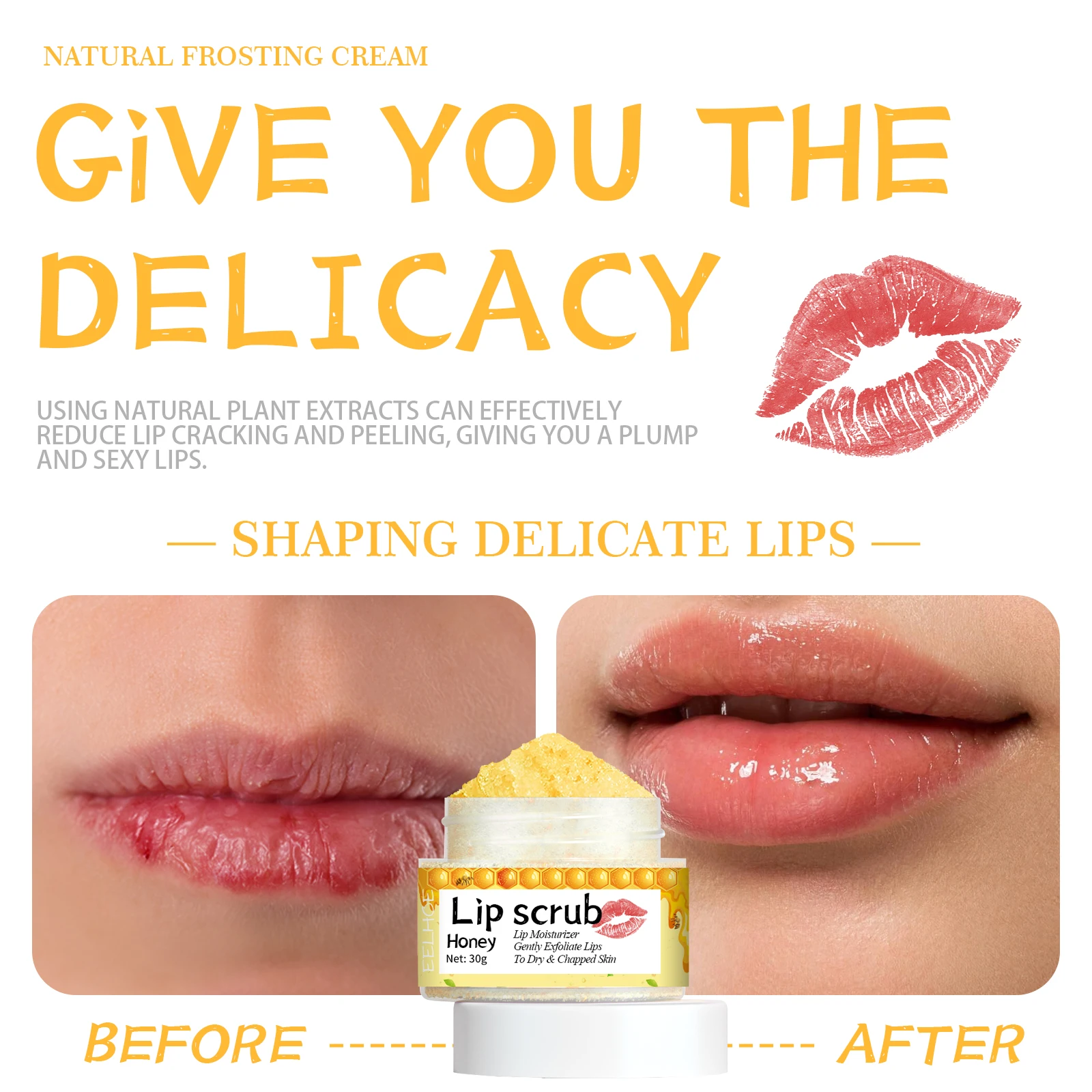 Eelhoe Honey Flavored Lip Scrub Softers Exfoliation Removes Dead Skin Moisturizes Lips And Prevents Dryness And Cracking