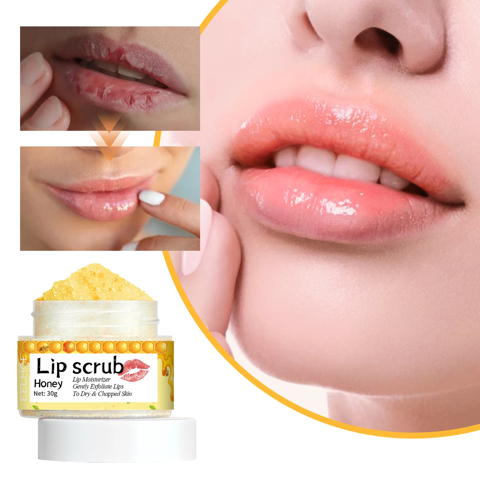 Eelhoe Honey Flavored Lip Scrub Softers Exfoliation Removes Dead Skin Moisturizes Lips And Prevents Dryness And Cracking