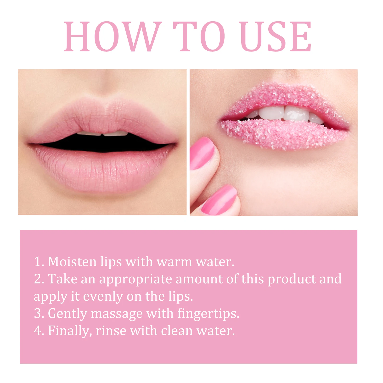 Lip exfoliating scrub reduces lip wrinkles, brightens dark lips, removes dead skin, moisturizes lips, and provides lip care
