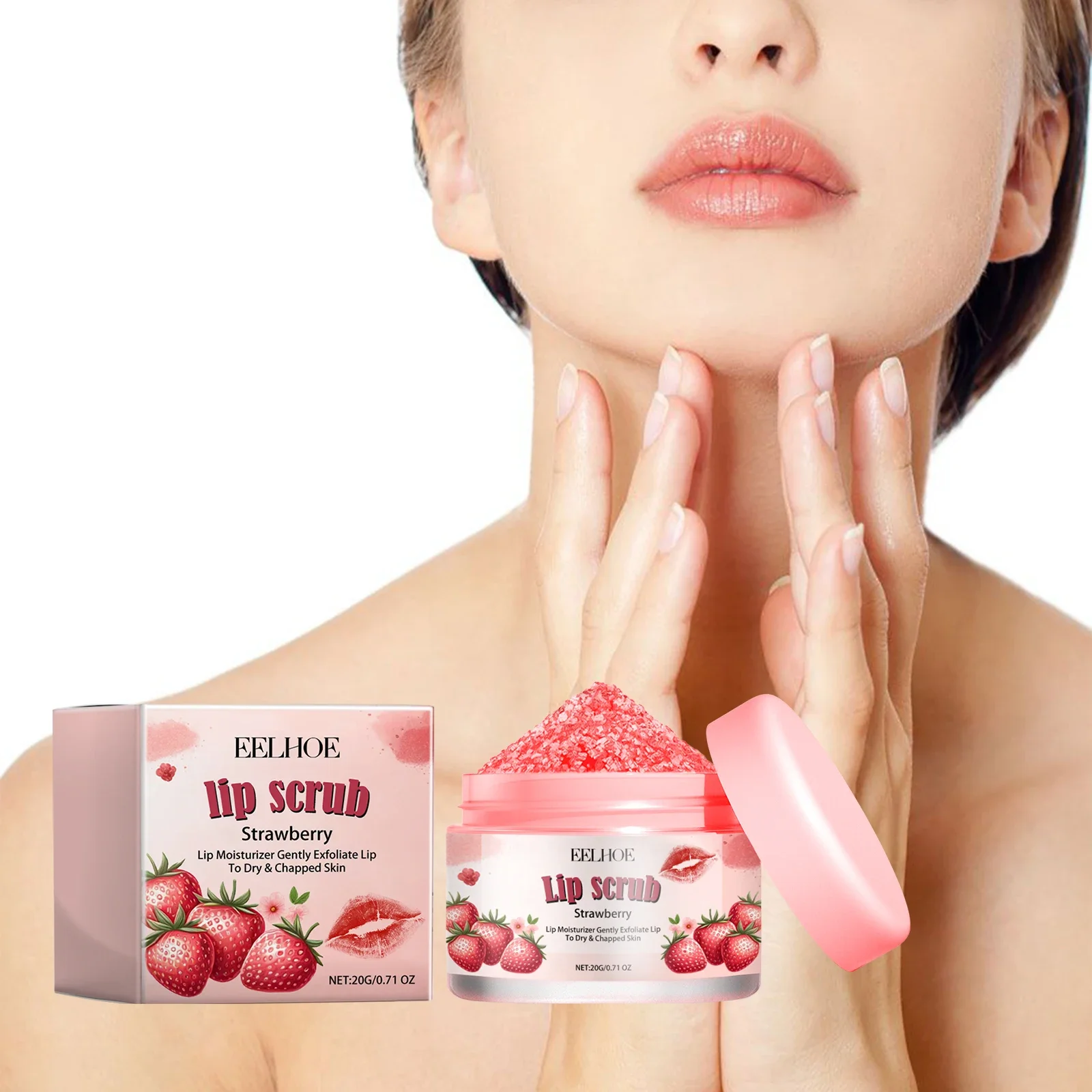 10PCS 100% Natural Lip Scrub Vegan Conditioning Strawberry Exfoliator,Improves Dry and Flaky Lips.plumps, brightens Lip balm Kit