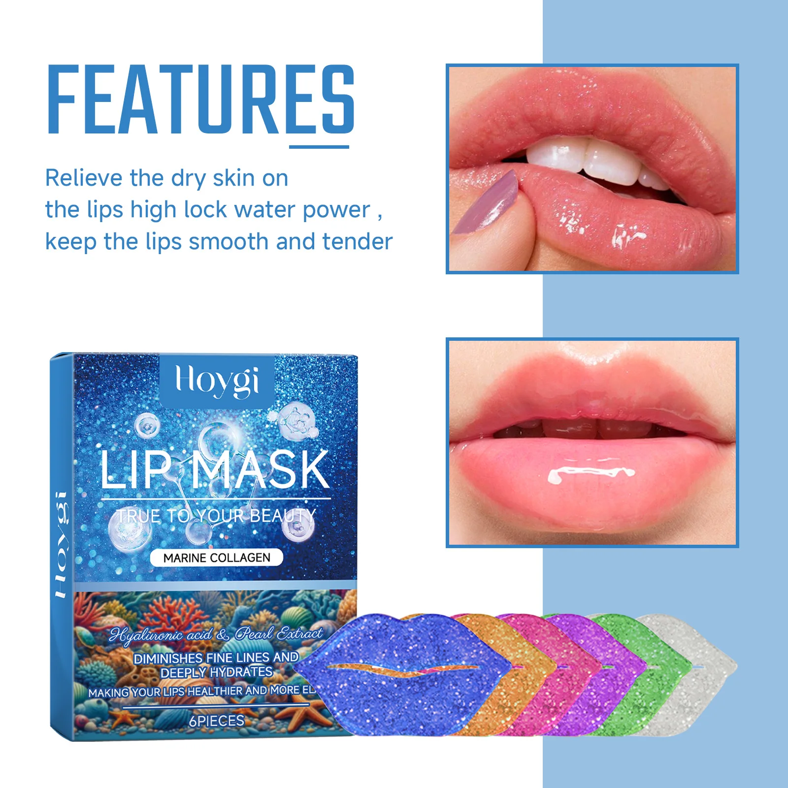 Hoygi Collagen Lip Mask Fade Lip Lines Smooth and Tender Anti-Dry Cracked Dead Skin Hydration Moisturizing Care Lip Film Patch