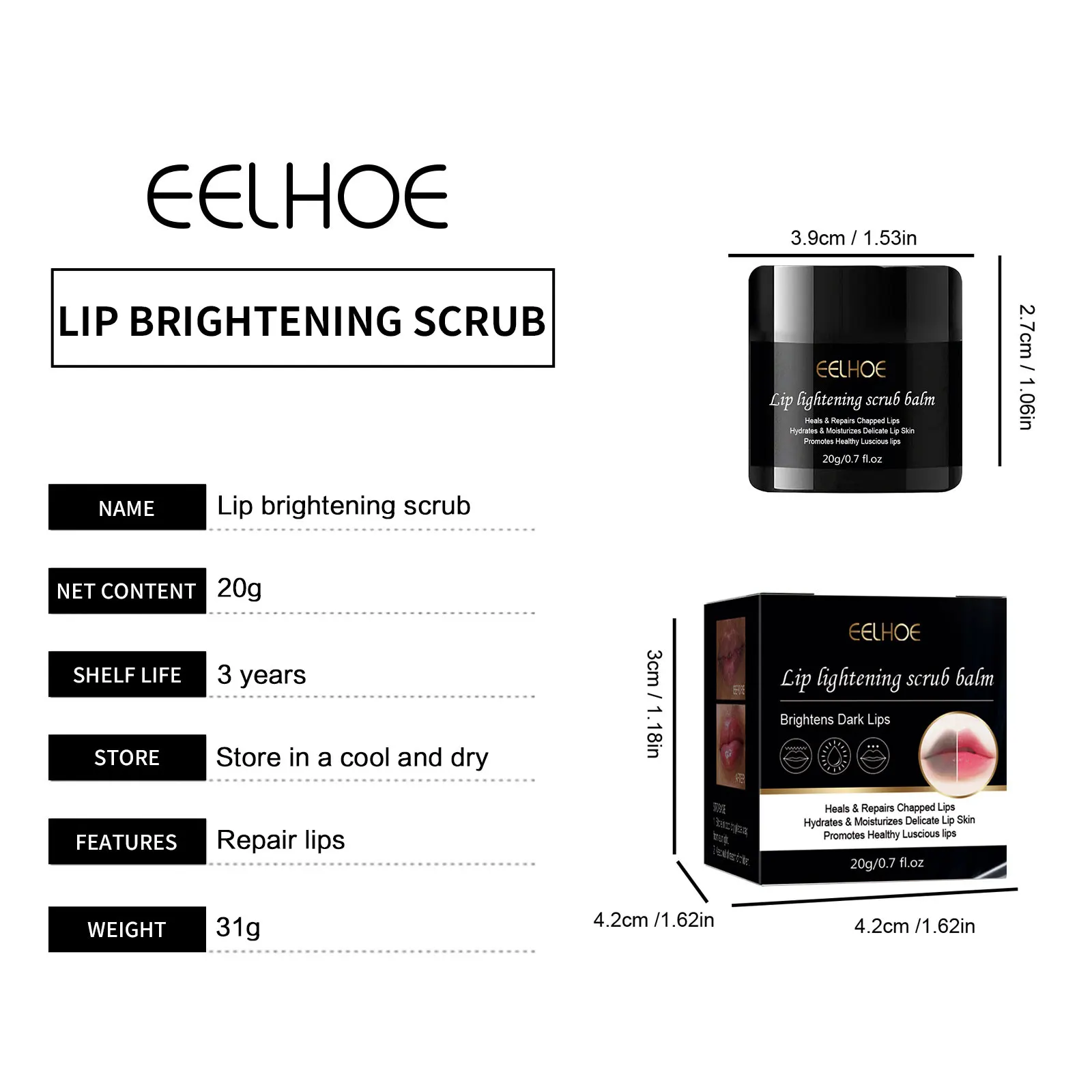 Lip Lightening Scrub Balm for Dark Lips Remove Dark Smoke Lips Exfoliating Repair Fine Lines Moisturizing Brightening Lip Care