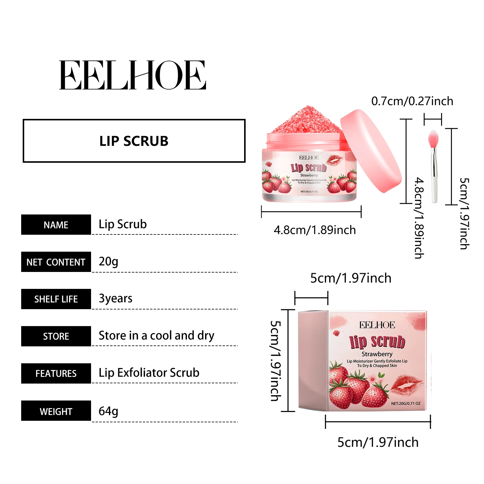 EELHOE Strawberry Lip Scrub Fade Lip L-Ines Dead Skin Removal Exfoliating Deep Moisturizing Chapped Lip Repair Makeup Products