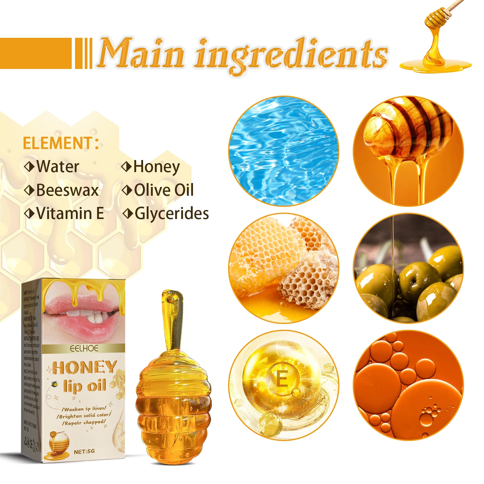 Honey Lip Oil Fresh Beeswax Lip Balm Long-lasting Moisturizing Transparent Lip Oil Liquid Lipstick Lip Care Skin Care Products