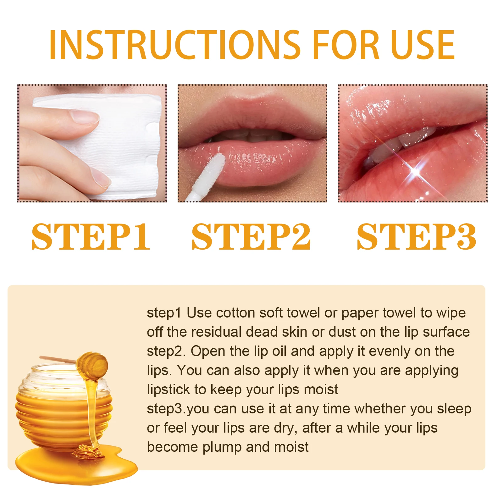 Honey Lip Oil Fresh Beeswax Lip Balm Long-lasting Moisturizing Transparent Lip Oil Liquid Lipstick Lip Care Skin Care Products