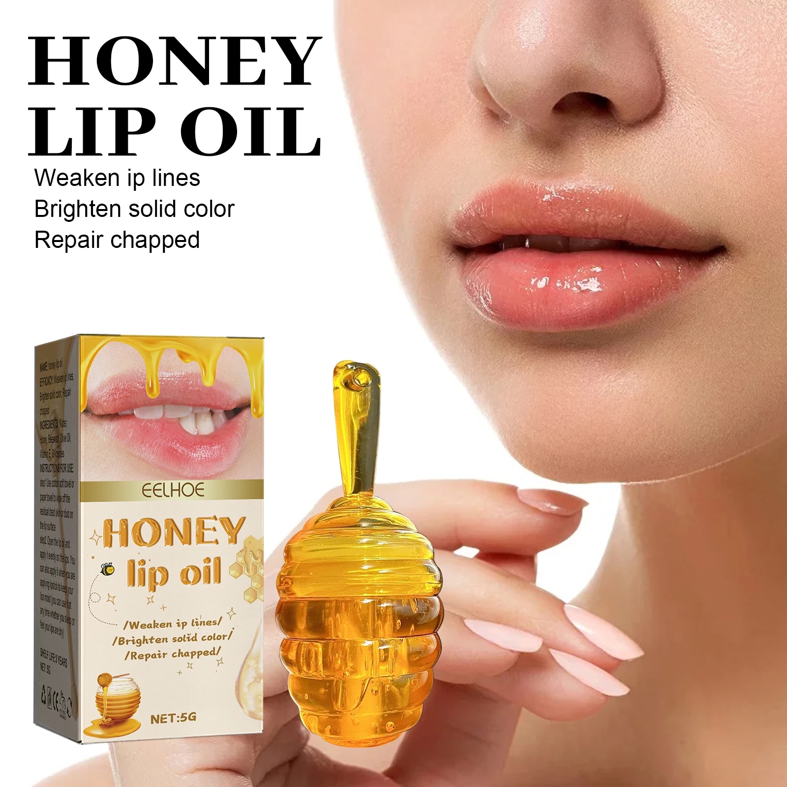 Honey Lip Oil Fresh Beeswax Lip Balm Long-lasting Moisturizing Transparent Lip Oil Liquid Lipstick Lip Care Skin Care Products