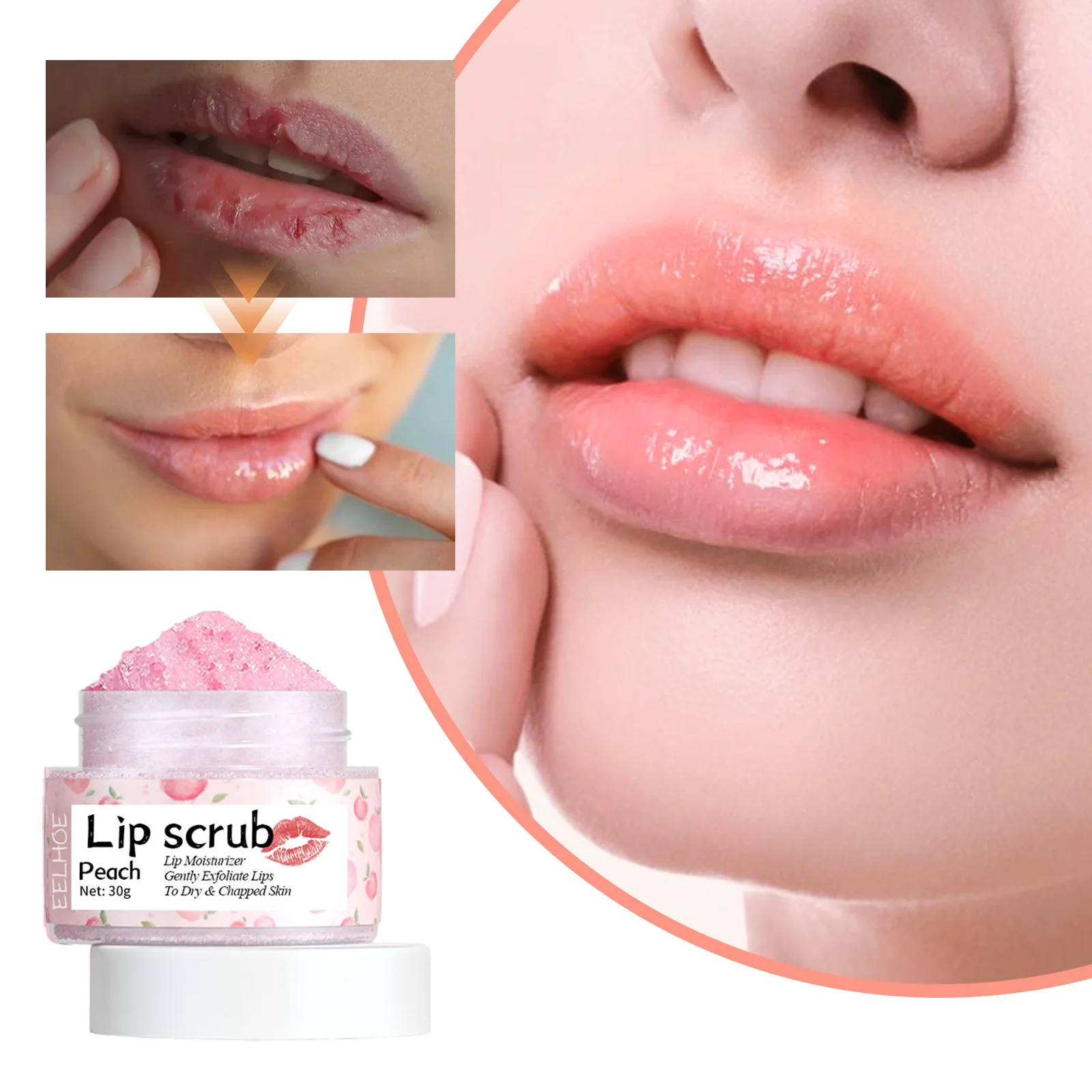 Eelhoe 30g Exfoliating Lip Scrub Dead Skin Removal Lightening Lip Lines Anti Crack Nourishing Exfoliator Repair Dark Lip Scrub