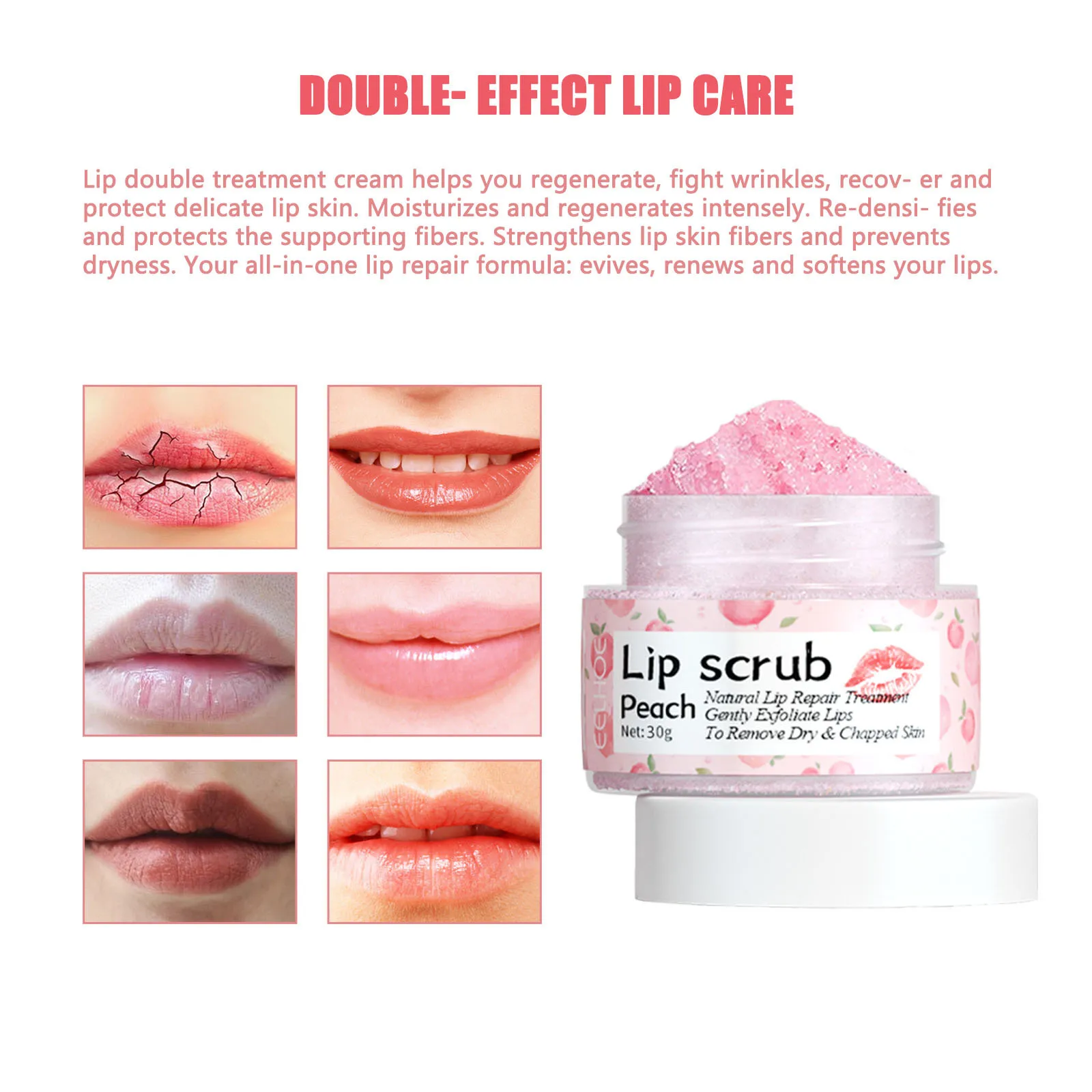 Eelhoe 30g Exfoliating Lip Scrub Dead Skin Removal Lightening Lip Lines Anti Crack Nourishing Exfoliator Repair Dark Lip Scrub