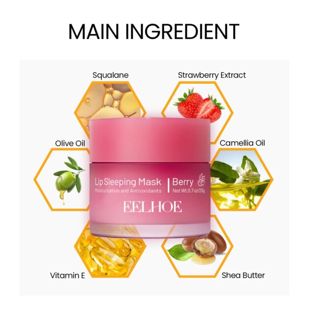 EELHOE Strawberry Lip Mask Night Sleep Nourishing Maintenance Moisturizing Lips Gloss Repair Skin Care Cream Cosmetics Lipsticks - Image 2