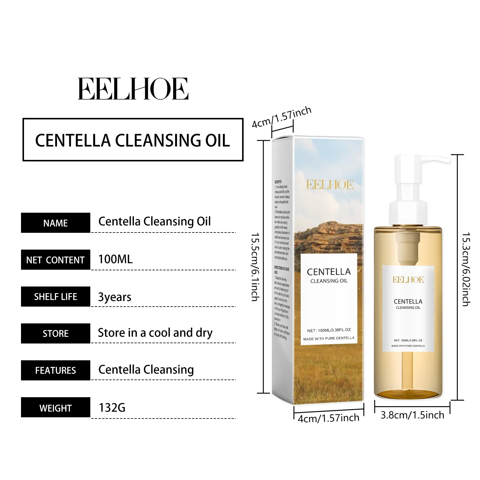 Eelhoe Centella Cleansing Oil Refreshing And Gentle Cleansing Face Eye And Lip Makeup Remover Quick  Easy Rinse Makeup Remover