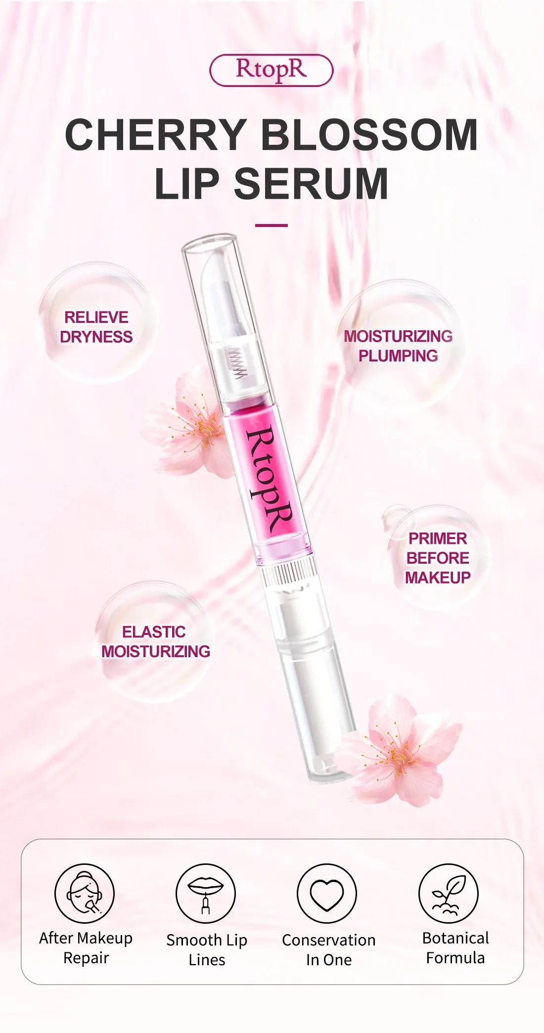 RtopR Cherry Blossom Moisturizing Lip Gloss Fades Lip Fine Lines Essence Lip Mask Chapped Peeling Repair Beauty Care Cosmetics