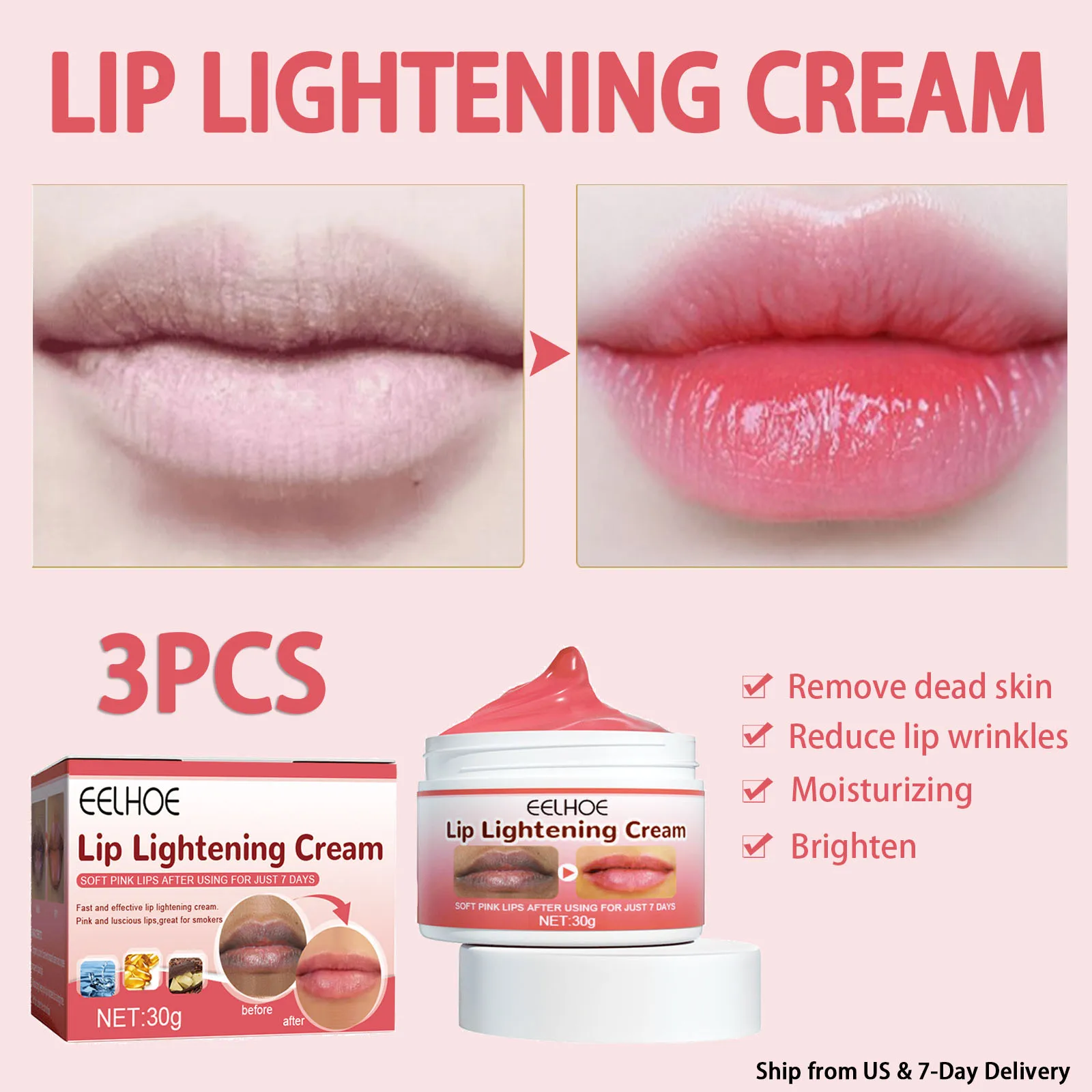 3PCS Lips Lightening Cream Fading Lip Lines, Removing Dead Skin, Brightening Lip Color, Moisturizing NourishingLip Care Cream