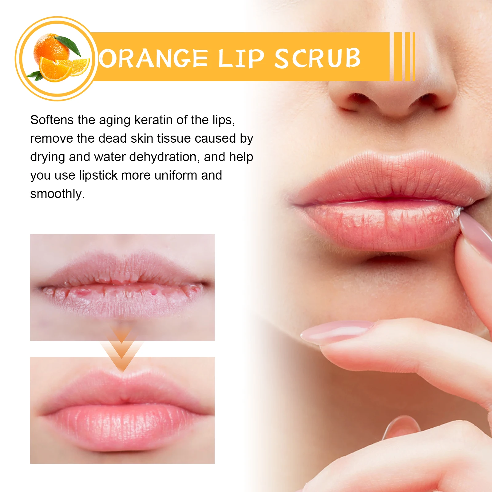 Orange Lip Scrub Prevents Dry And Cracked Lips Removes Dead Skin Lightens Lip Wrinkles Moisturizes & Nourishes Lips Care Product