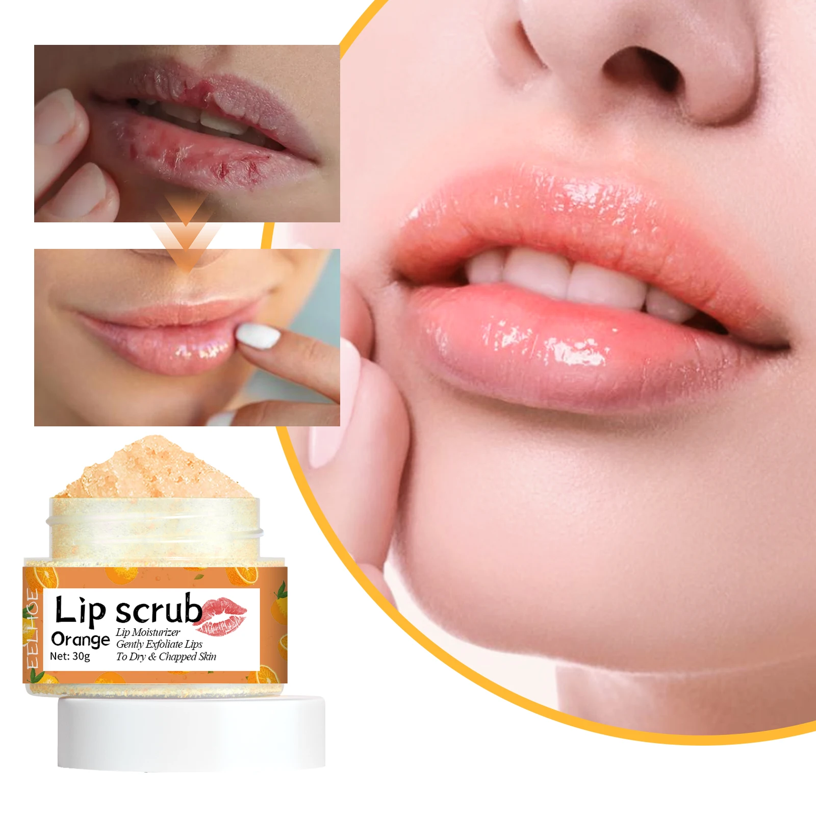 Orange Lip Scrub Prevents Dry And Cracked Lips Removes Dead Skin Lightens Lip Wrinkles Moisturizes & Nourishes Lips Care Product