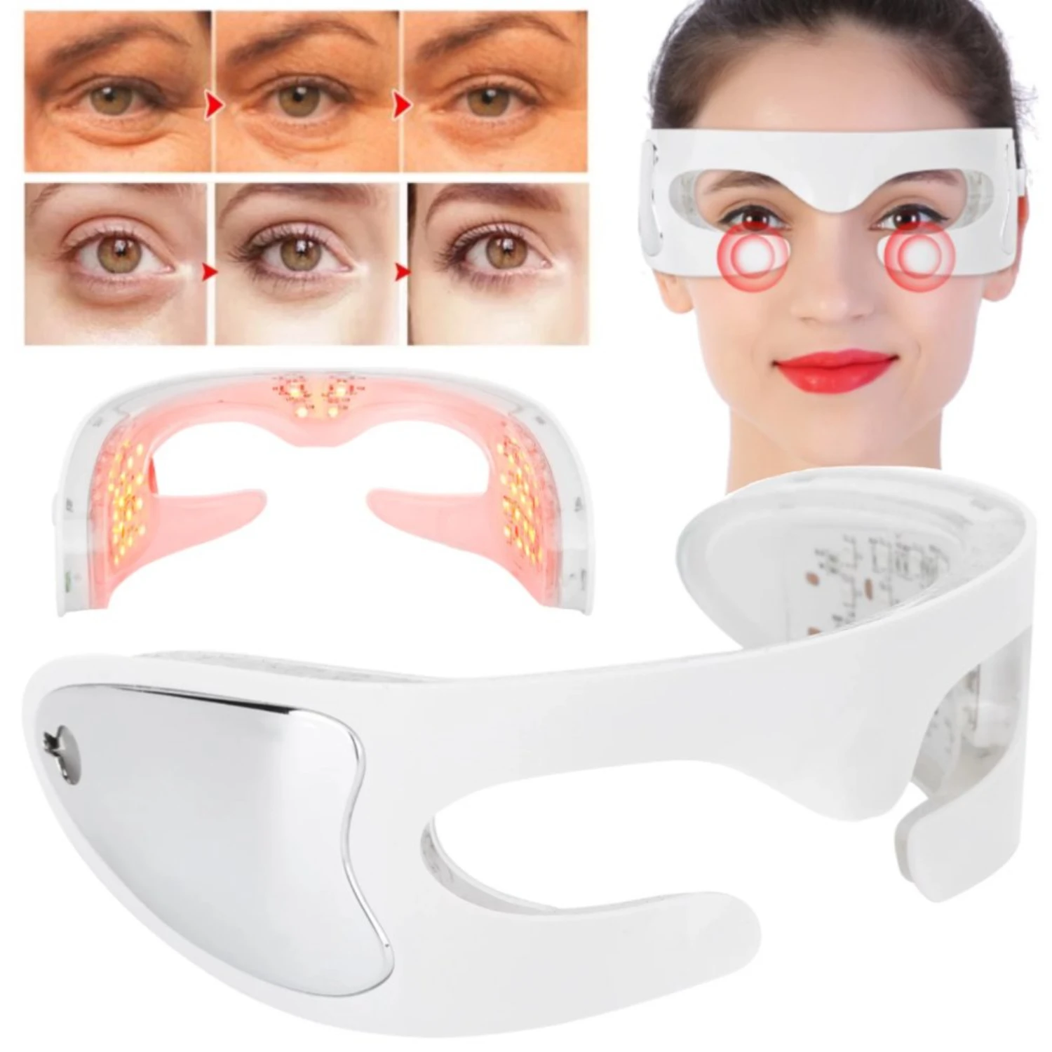 Anti-Aging Eye Massager Glasses, Rechargeable Red Light Led Eye Mask With Led Therapy for Wrinkles, Puffiness, Dark Circles, and