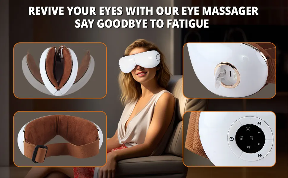 Eye Massager with Heat Massage Foldable with Compression Vibration Air Pressure Reduce Eye Fatigue Improve Sleep White