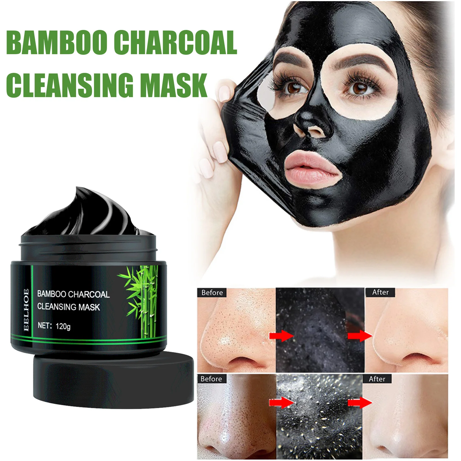 EELHOE Blackhead Remover Face Mask Oil-Control Nose Black Dots Peel off Mask Acne Treatment Shrink Pores Charcoal Cleaning Cream