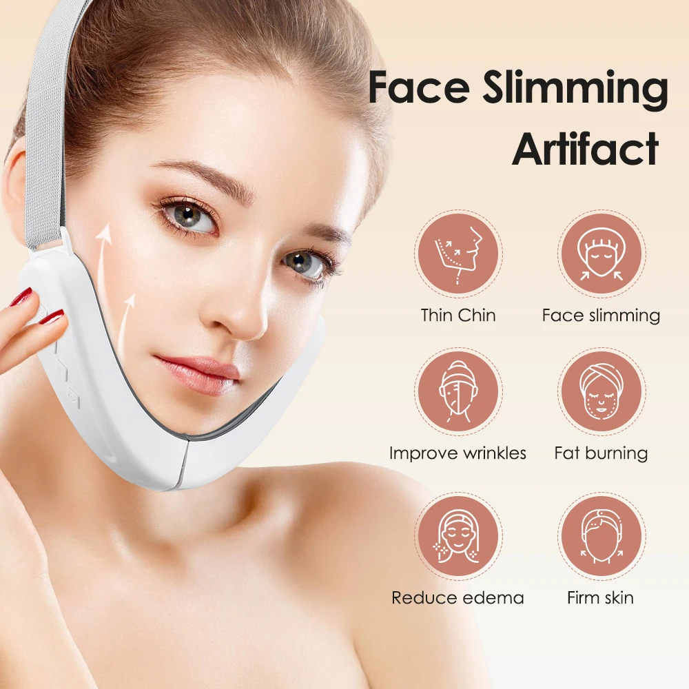 V Shaped EMS Face Lifting Machine English Voice Remind Face Slimming Neck Massager Double Chin Remover Skin Firming Device