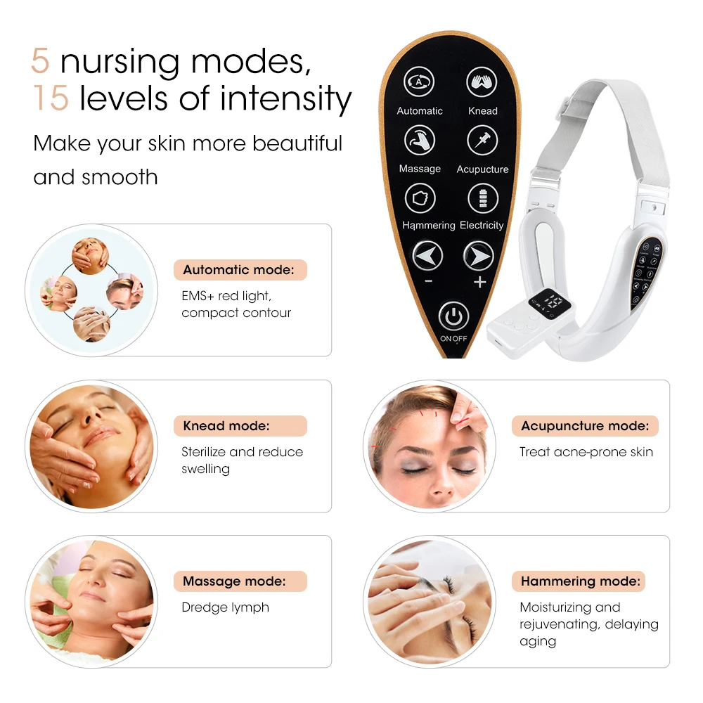 V Face Lifting Device TENS Micro-current Photon Rejuvenation Slimming Facial Massager With Pulse Massage Patch Remote Control