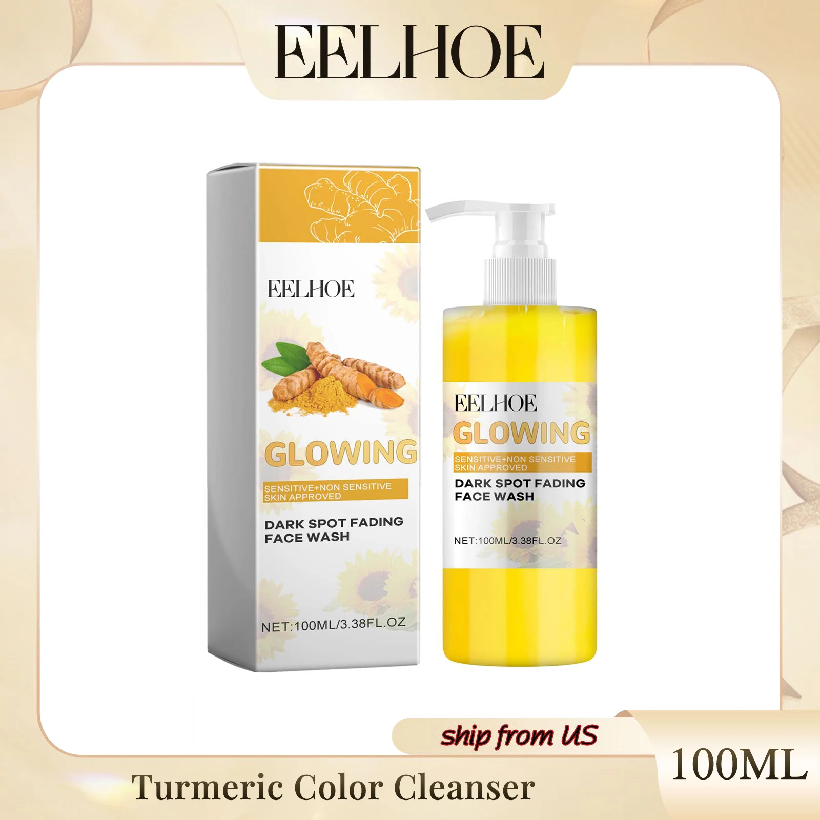 Turmeric Color Cleanser Deep Cleansing Face Lightening Acne Marks Removing Facial Oil Removing Makeup Refreshing Cleanser