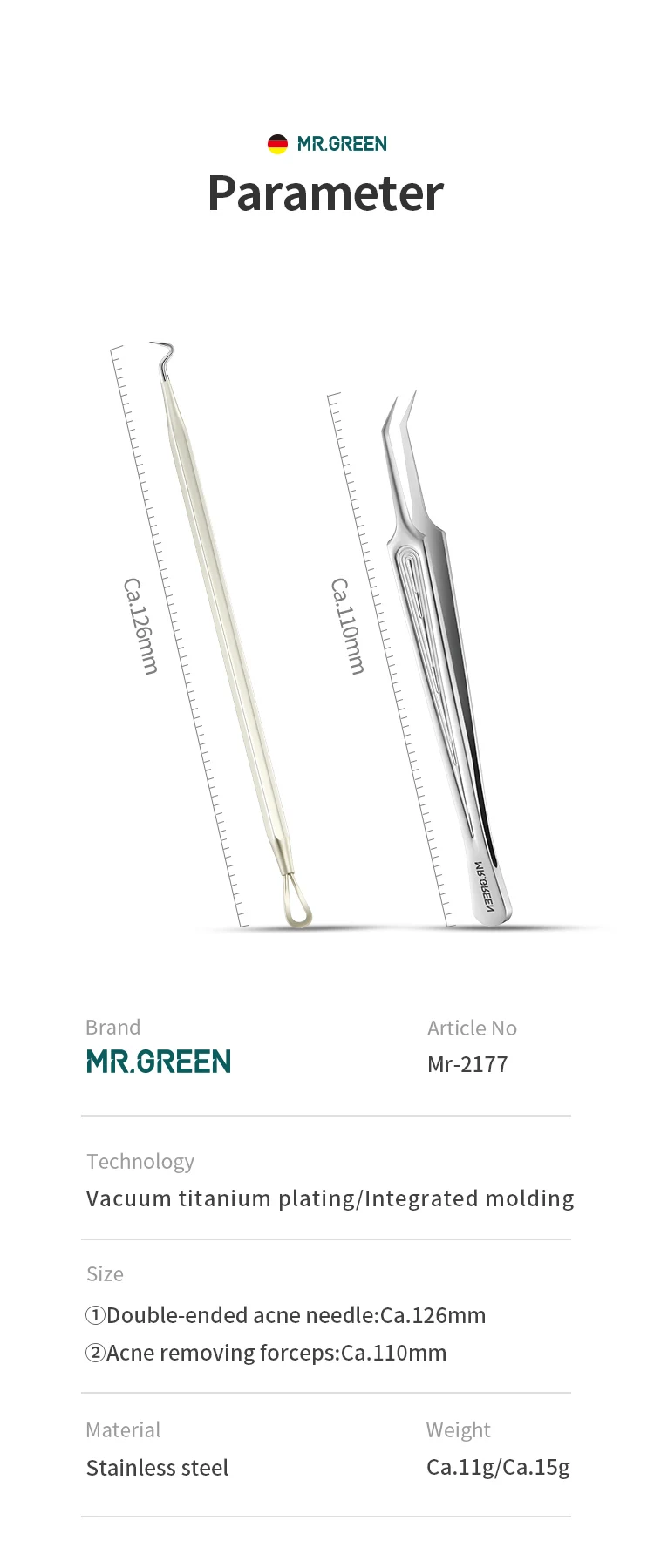 MR.GREEN Acne Remover Needles Blackhead Removal Pimple Comedone Extractor Set Blemish Zit Face Skin Care Cleaner Removal Tools