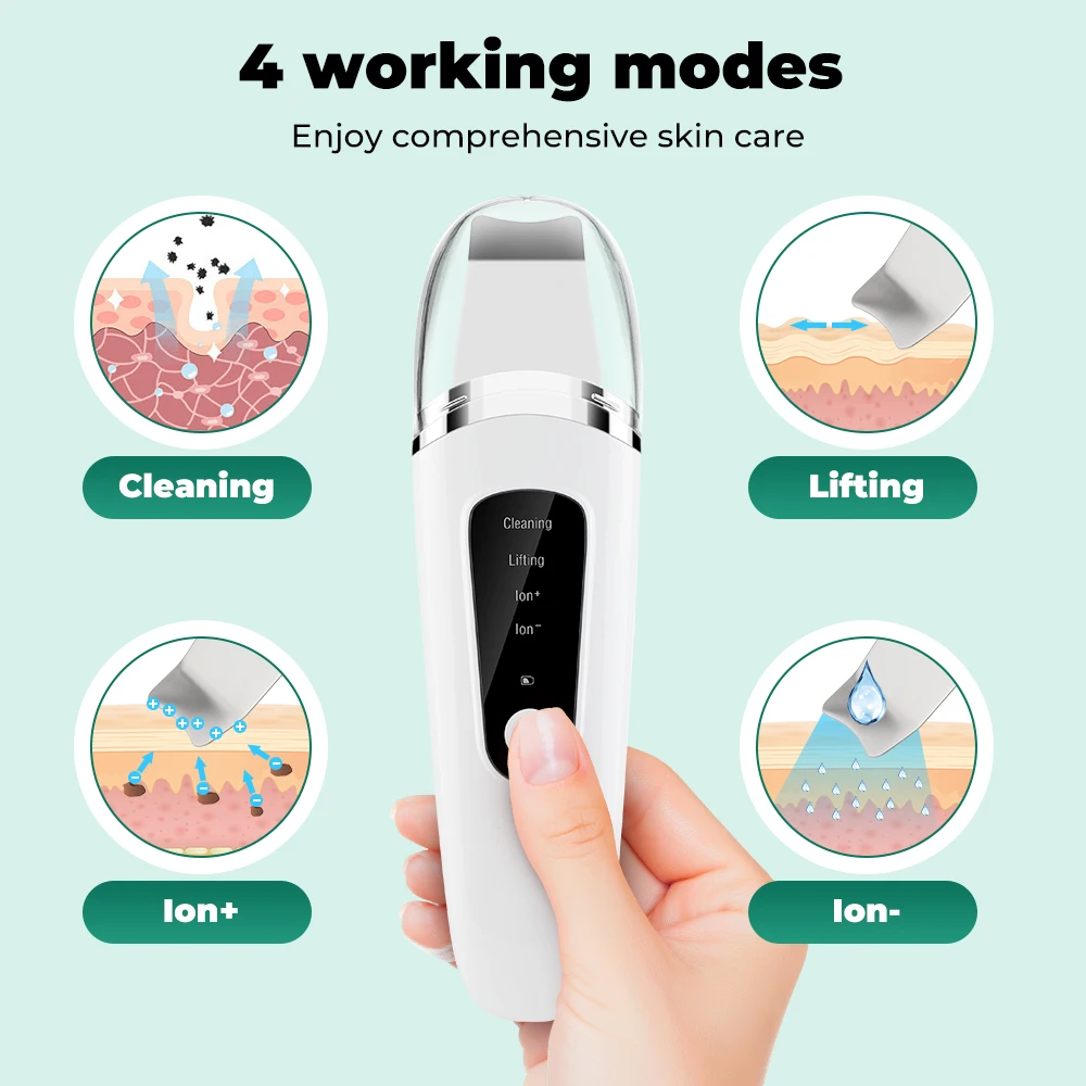 Ultrasonic Skin Scrubber Peeling Blackhead Remover Deep Face Cleaning Ultrasonic Ion Ance Pore Cleaner Facial Shovel Cleanser