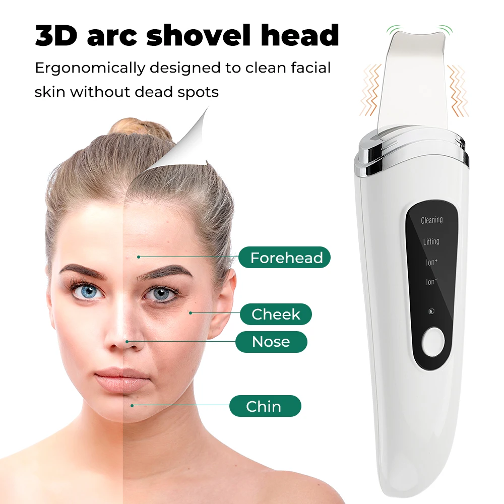 Ultrasonic Skin Scrubber Peeling Blackhead Remover Deep Face Cleaning Ultrasonic Ion Ance Pore Cleaner Facial Shovel Cleanser