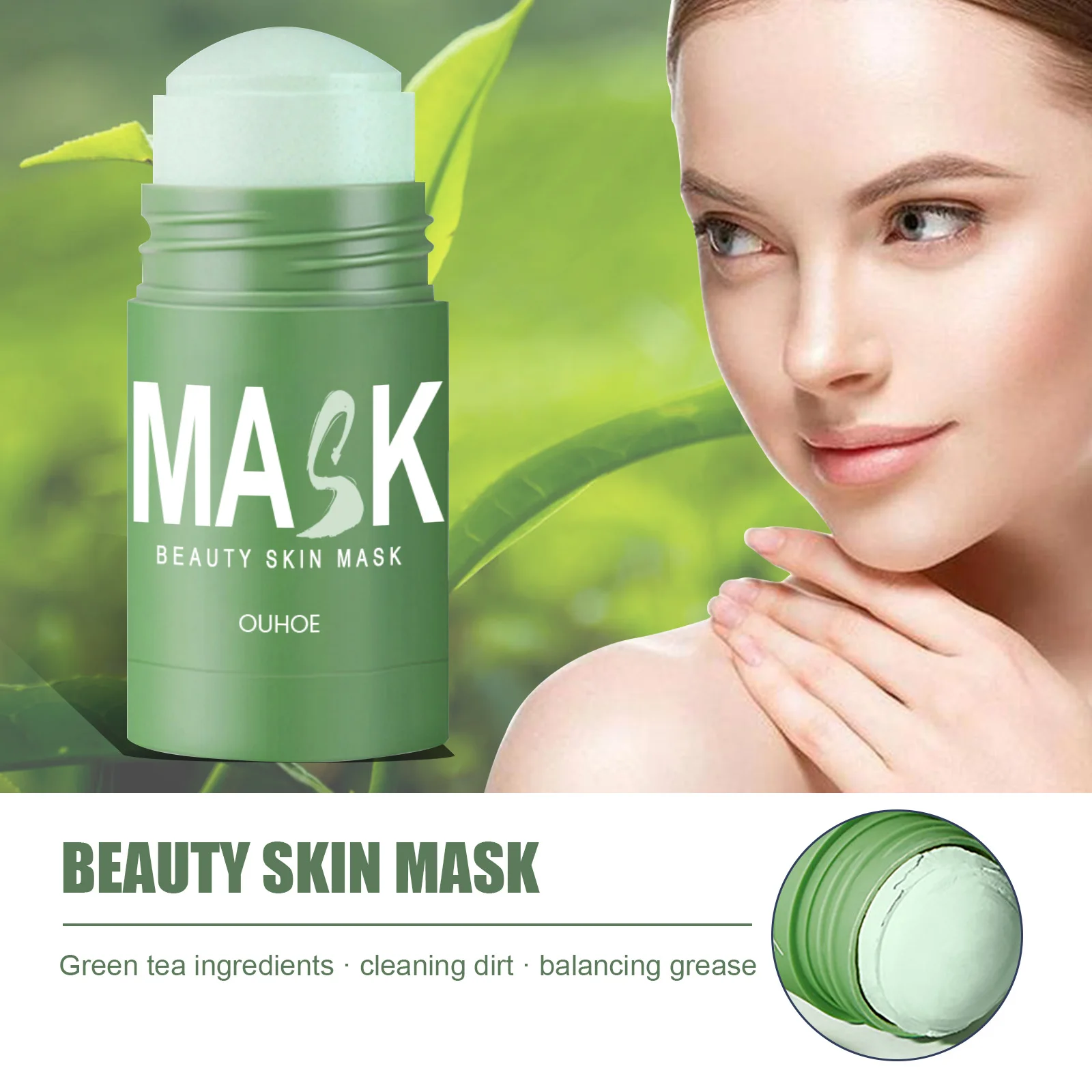 Hot Sale Organic Green Tea Mud Mask Deep Cleaning Oil Control Moisturize Hydrating Skin Rose Rotating Cream Face Care Clay Mask