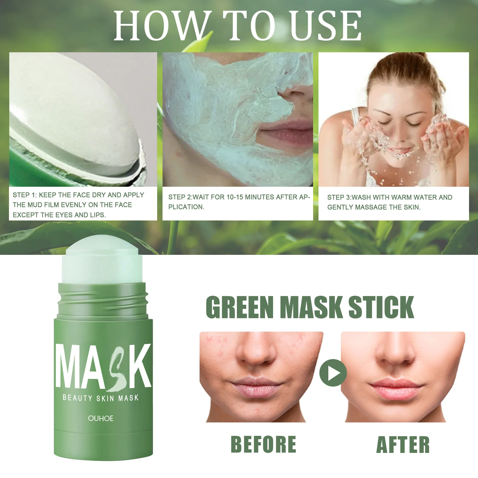 Hot Sale Organic Green Tea Mud Mask Deep Cleaning Oil Control Moisturize Hydrating Skin Rose Rotating Cream Face Care Clay Mask