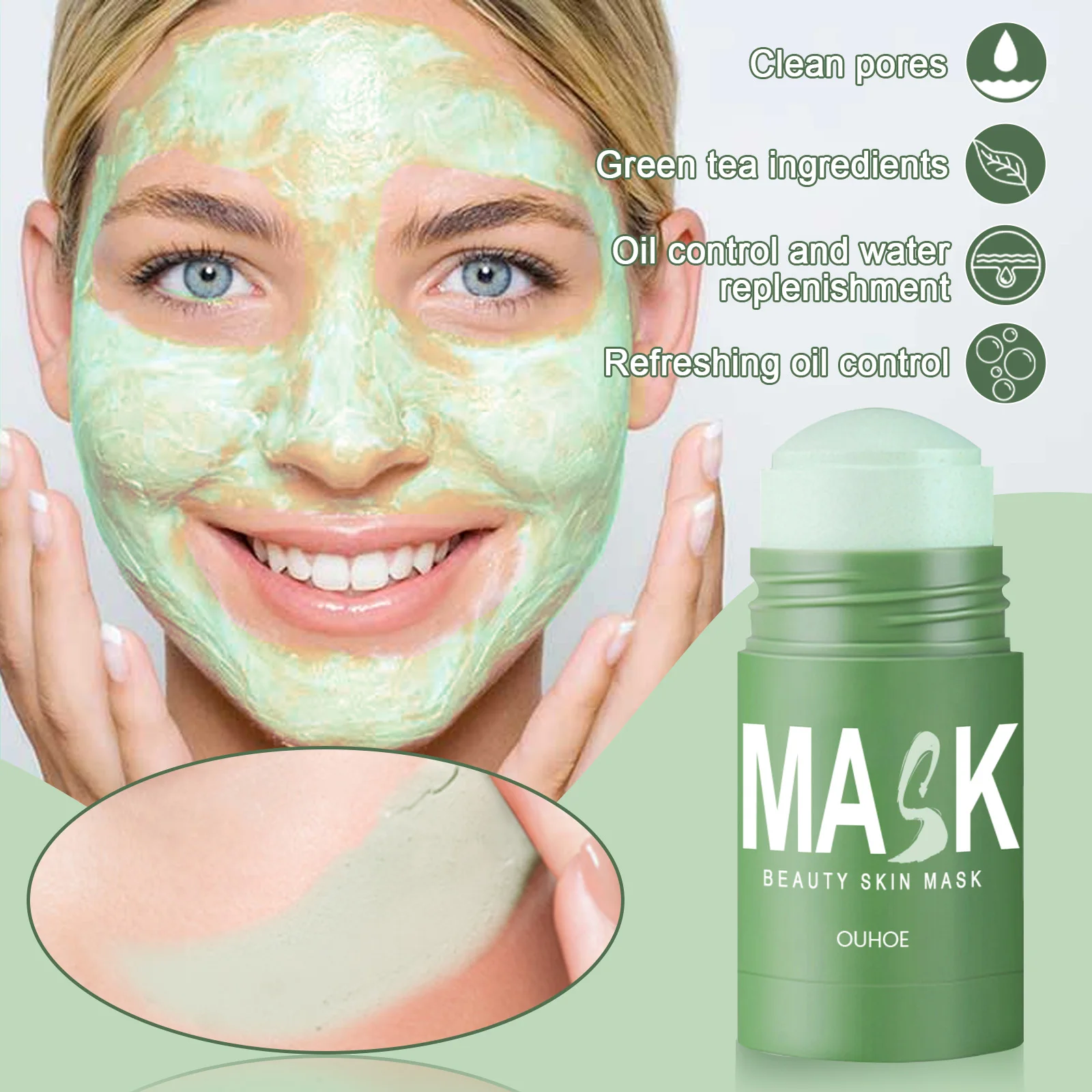 Hot Sale Organic Green Tea Mud Mask Deep Cleaning Oil Control Moisturize Hydrating Skin Rose Rotating Cream Face Care Clay Mask