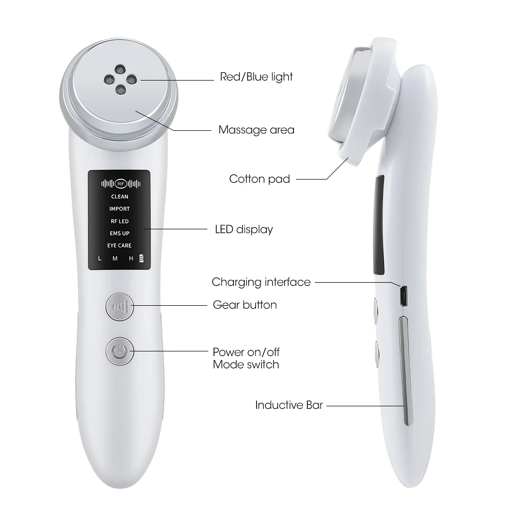 EMS Radio Frequency Skin Rejuvenation Beauty Instrument Essence Import and Export Instrument Beauty Face Cleaning USB Charging