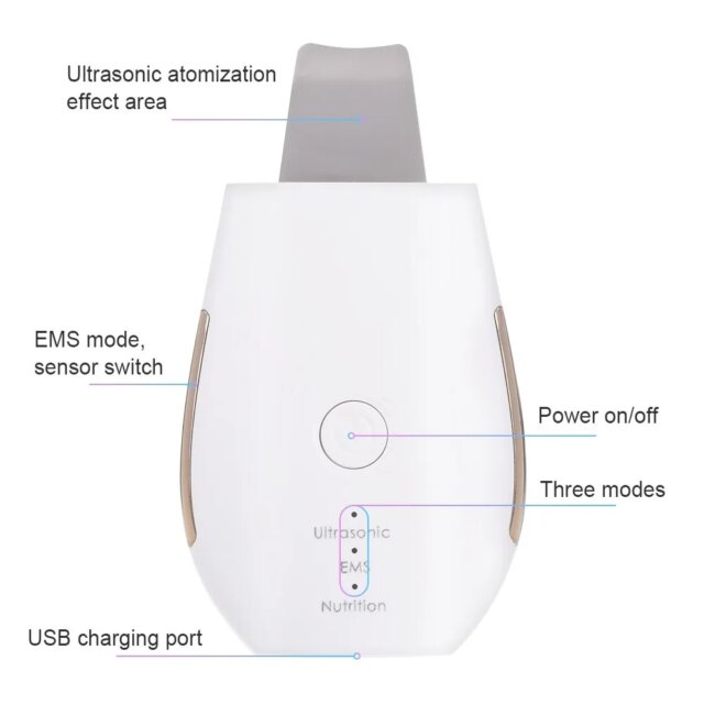 Rechargeable Ultrasonic Face Skin Scrubber Facial Cleaner Peeling Vibration Blackhead Removal Exfoliating Pore Cleaner Tools - Image 2