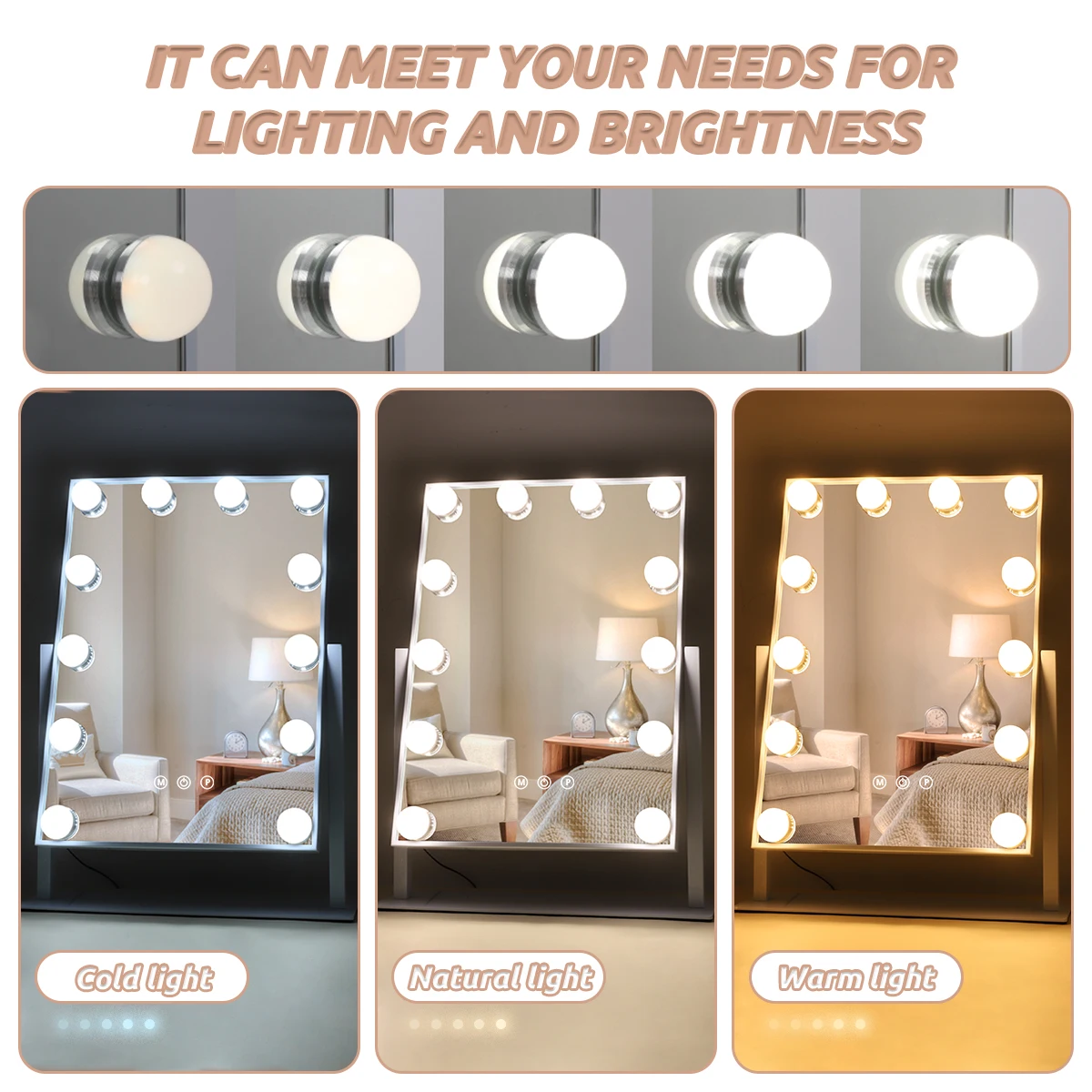 Hollywood Vanity Makeup Mirror with Lights 12 Dimmable Bulbs LED Lighted 360 Rotation 3 Color Mode Smart Touch Control Mirrors